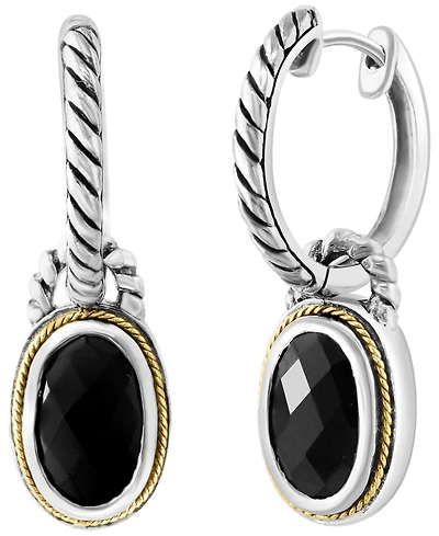 Effy Collection Onyx Earrings in Sterling Silver with 18k Yellow Gold