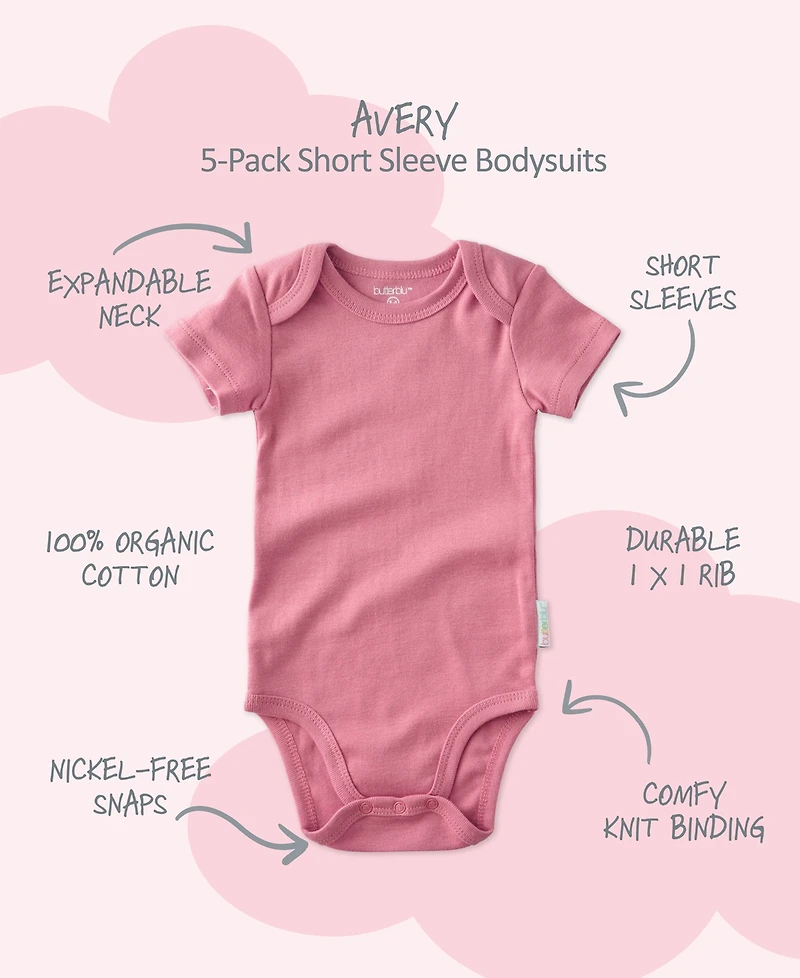 butterblu Baby Boys' or Girls' Short-Sleeve Bodysuit, 5-Pack