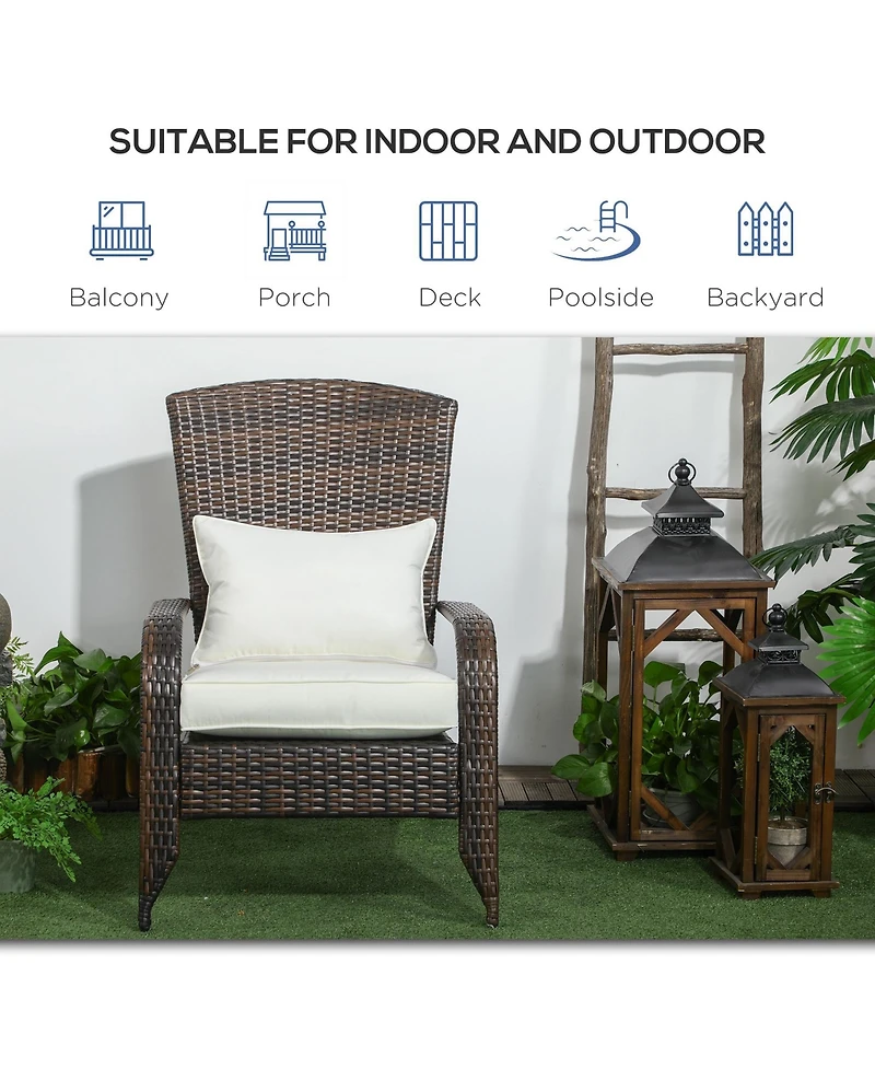 Outsunny Patio Wicker Adirondack Chair with Soft Cushions,