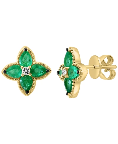 Effy Collection Emerald (1-1/6 ct. t.w.) & Diamond (1/20 ct. t.w.) Earrings in 14k Yellow Gold