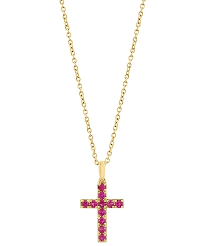 Effy Collection Ruby (1/2 ct. t.w.) Cross Pendant Necklace in 14k Yellow Gold
