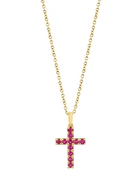 Effy Collection Ruby (1/2 ct. t.w.) Cross Pendant Necklace in 14k Yellow Gold