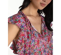 Liverpool Los Angeles Women's Flutter-Sleeve Peplum Top