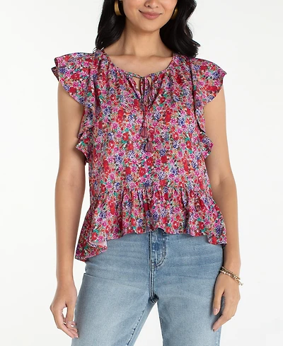 Liverpool Los Angeles Women's Flutter-Sleeve Peplum Top