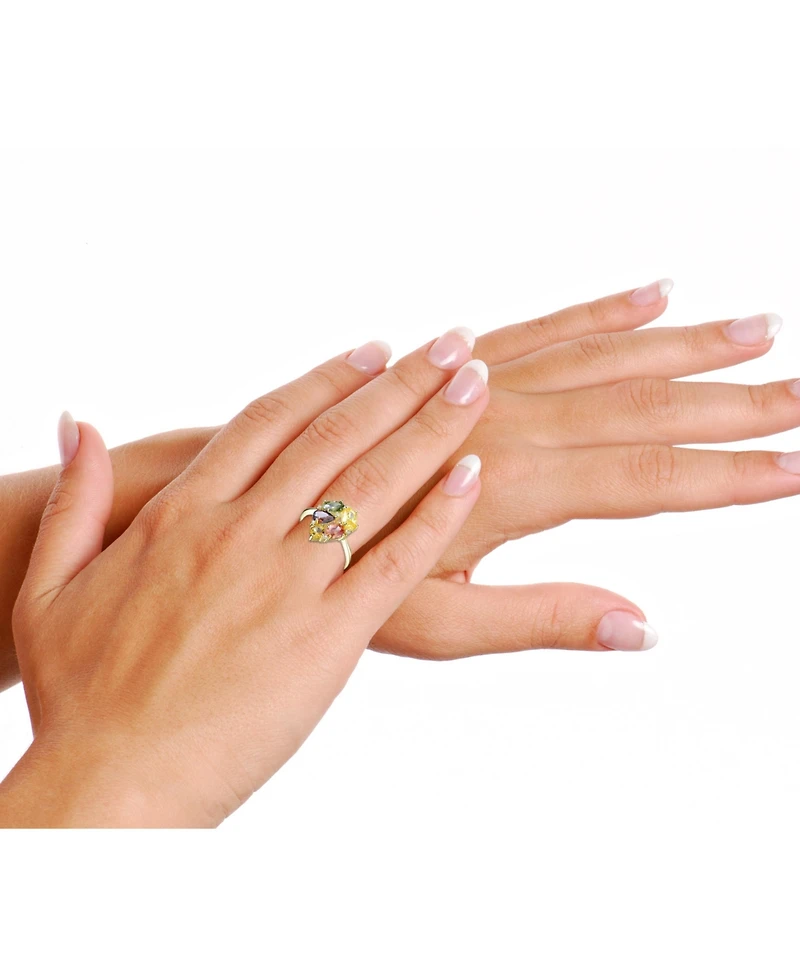 Stylish Sterling Silver 18K Rose Gold Plated with Multi-color Cubic Zirconia Top Ring