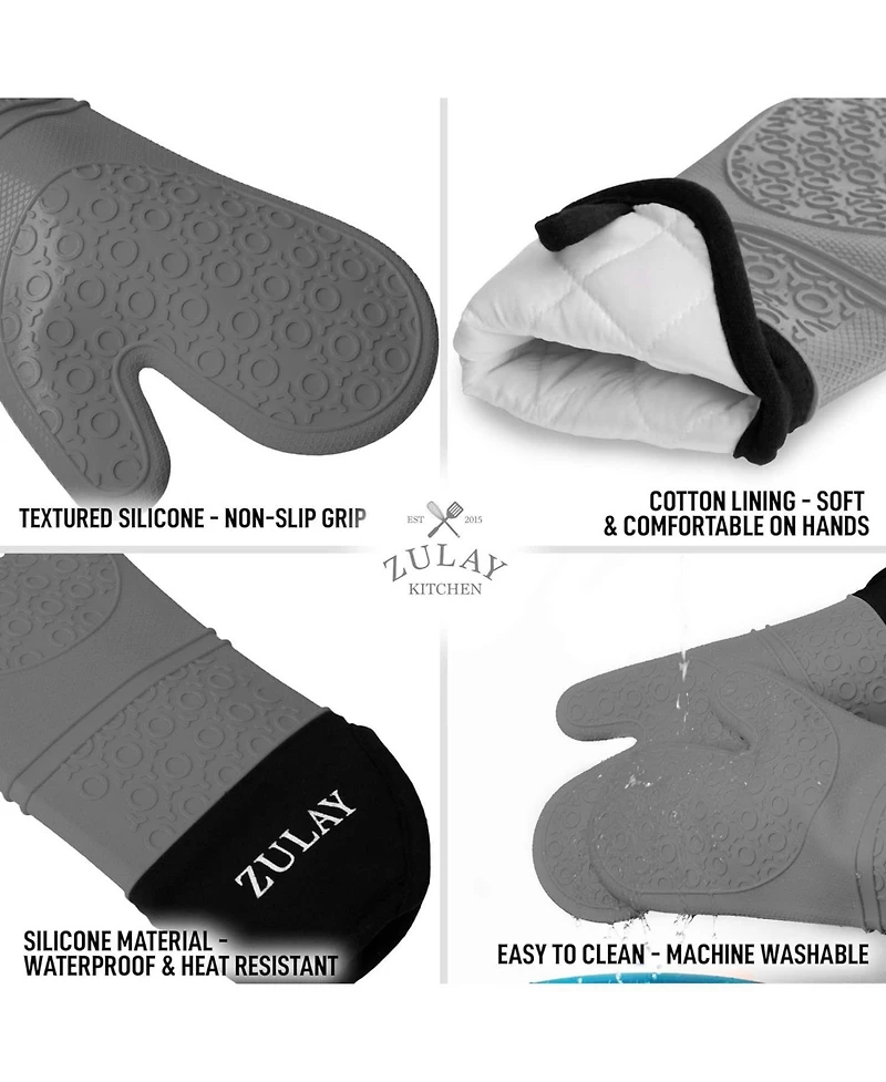 Zulay Kitchen Non Slip Grip Oven Mitts Heat Resistant - Long Protective Oven Gloves
