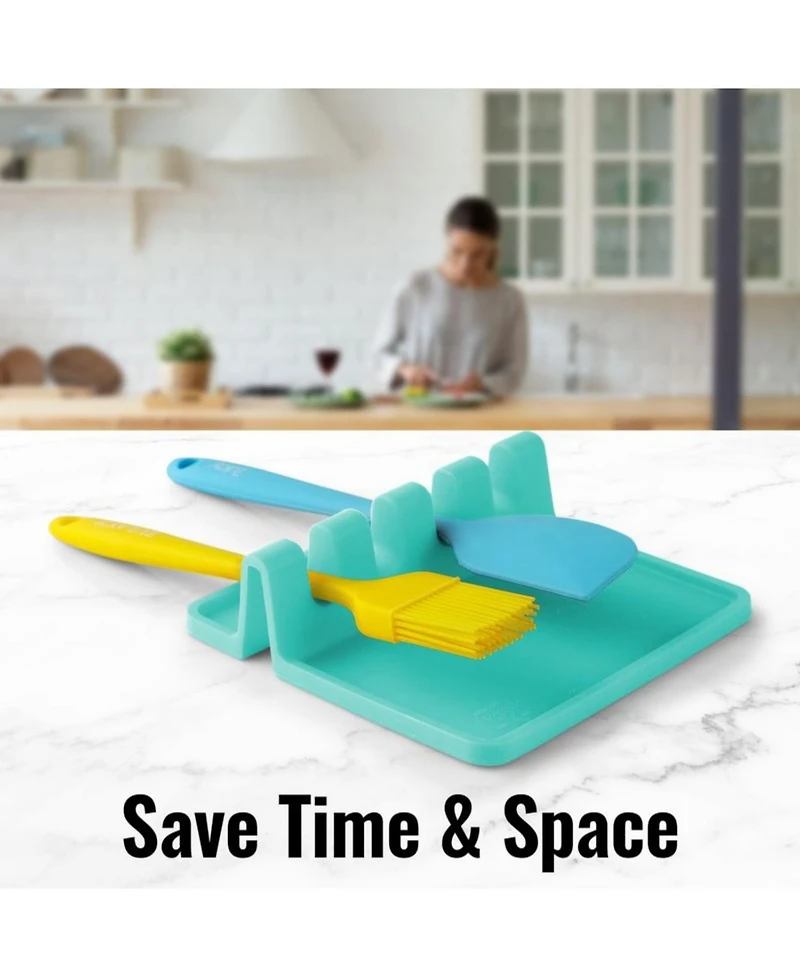 Silicone Utensil Rest with Drip Pad for Multiple Utensils