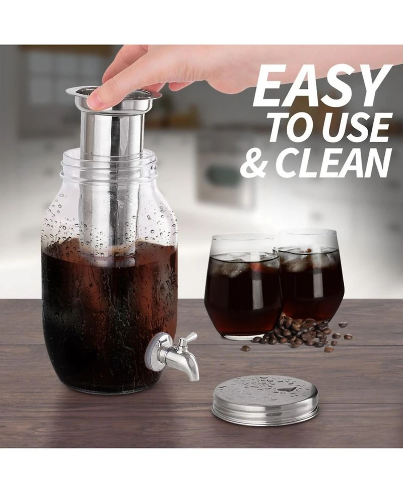 1.5 Liter Cold Brew Coffee Maker with Extra Thick Glass Carafe & Stainless Steel Mesh Filter