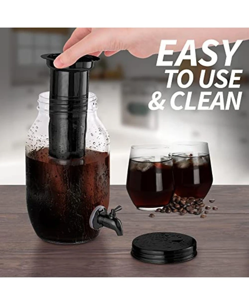1.5 Liter Cold Brew Coffee Maker with Extra Thick Glass Carafe & Stainless Steel Mesh Filter