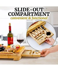 Premium Bamboo Cheese Board Deluxe Set with 4 Piece Knife Set