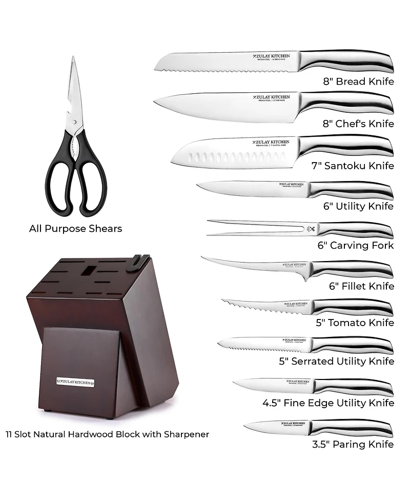 12 Piece Ultra Sharp Kitchen Knife Set with Block and Sharpener