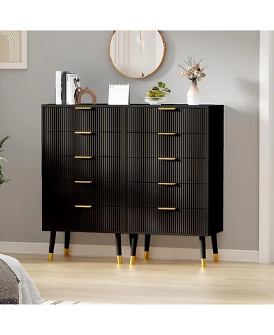 gaomon 5 Drawer Dresser for Bedroom, Modern Closet Dressers Chest of Drawers, Wood Storage Dresser Chest Cabinet Organizer Unit, for Bedroom