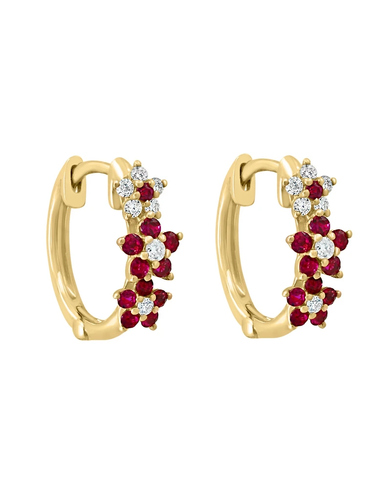 Lali Jewels Ruby (1/3 ct. t.w.) & Diamond (1/8 Extra-Small Hoop Earrings 14k Yellow Gold, 0.15" (Also Available White Gold)