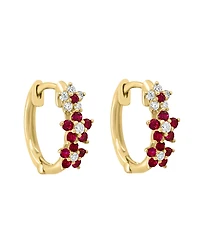 Lali Jewels Ruby (1/3 ct. t.w.) & Diamond (1/8 Extra-Small Hoop Earrings 14k Yellow Gold, 0.15" (Also Available White Gold)