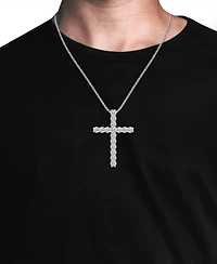 Macy's Diamond (3-1/5 ct. t.w.) Cross Pendant Necklace in Sterling Silver