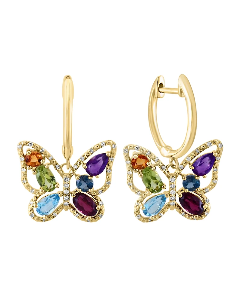 Lali Jewels Gemstone & Diamond (1/5 ct. t.w.) Butterfly Drop Earrings 14k Gold or Rose