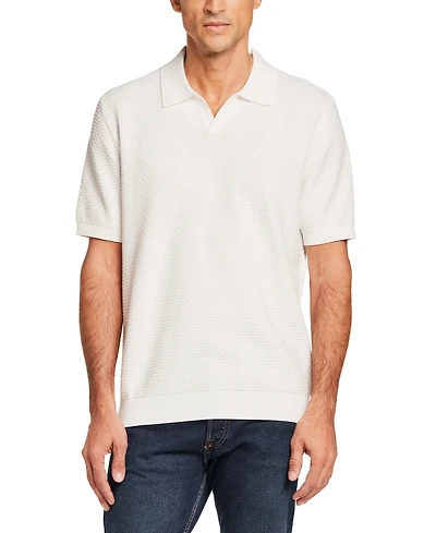 Weatherproof Vintage Men's Short-Sleeve Weave Johnny Collar Sweater