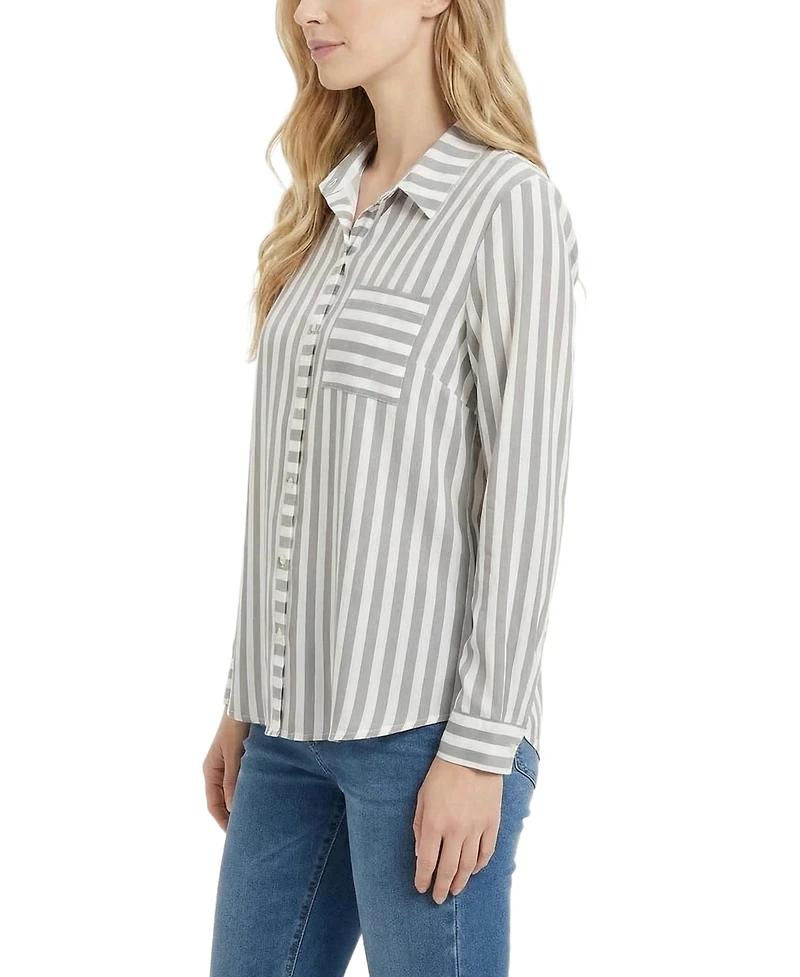 Ny Collection Women's Long-Sleeve Blouse with Chest Pocket