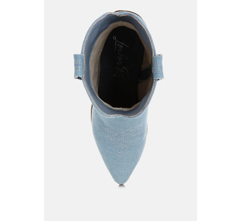 Nigara Cut Out Detail Denim Cowboy Boots