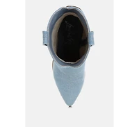 Nigara Cut Out Detail Denim Cowboy Boots