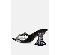 Womens Hiorda Rhinestone Knotted Spool Heel Sandals