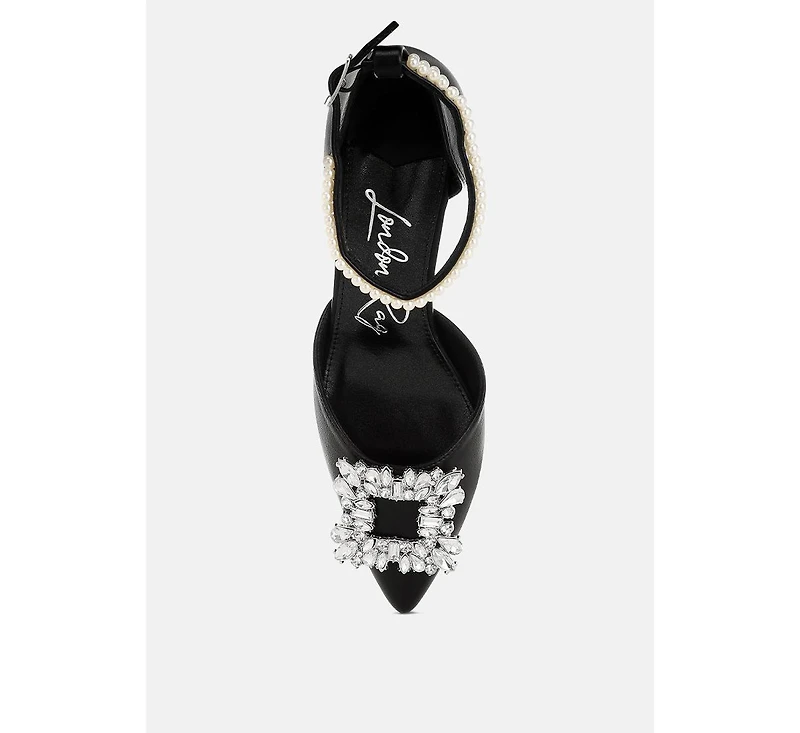 London Rag Onkana Diamante Brooch Kitten Heel Sandals Women
