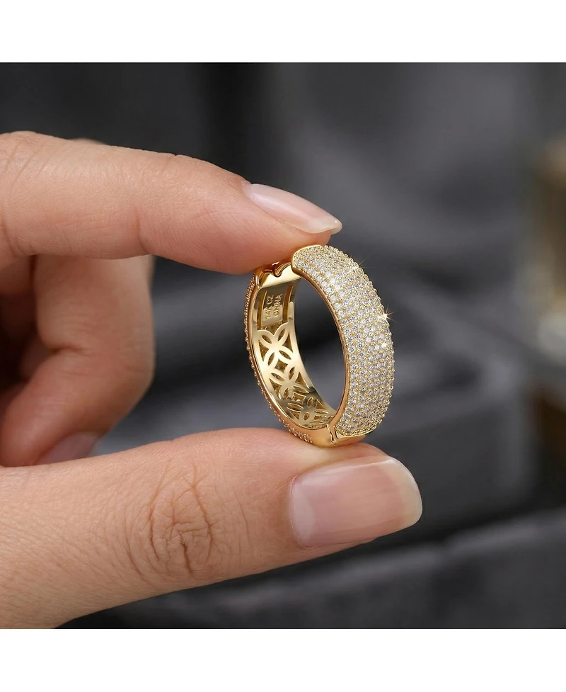 Sterling Silver 14k Gold Plated Cubic Zirconia Pave Hoop Earrings