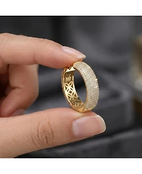 Sterling Silver 14k Gold Plated Cubic Zirconia Pave Hoop Earrings