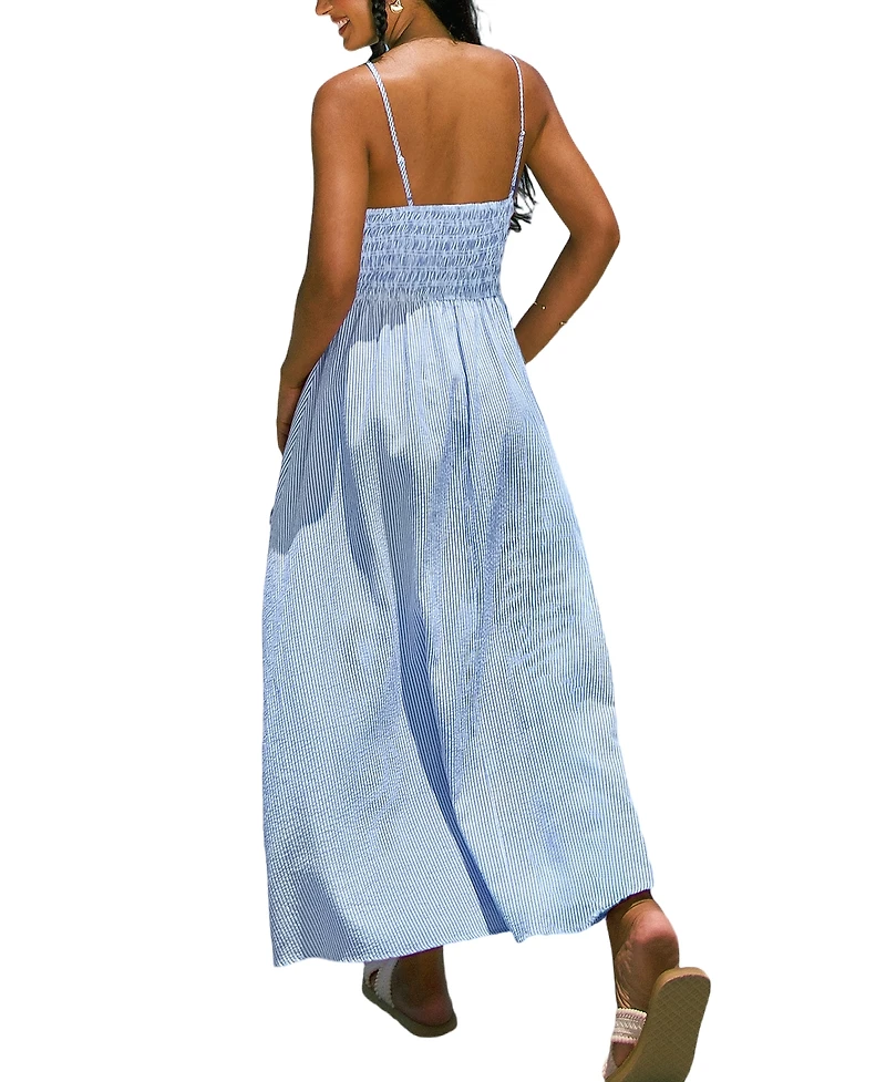Cupshe Women's Pucker Striped Maxi Beach Dress