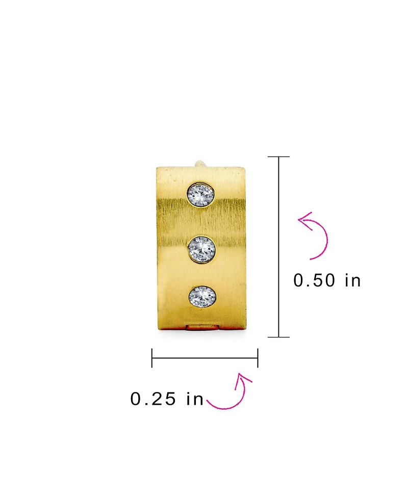 Bling Jewelry Channel Set 3 Row Cubic Zirconia Cz Wide Mini Hoop Huggie Earrings Silver Black Rose Yellow Gold Plated Steel Stainless