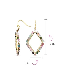 Bling Jewelry Geometric Wire Wrap Cluster Linear Fish Hook Multi Color Natural Fluorite Long Lightweight Rhombus Shape Dangle Earrings Gold Plated