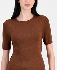 Tahari Asl Women's Short-Sleeve Metallic Sweater Tee