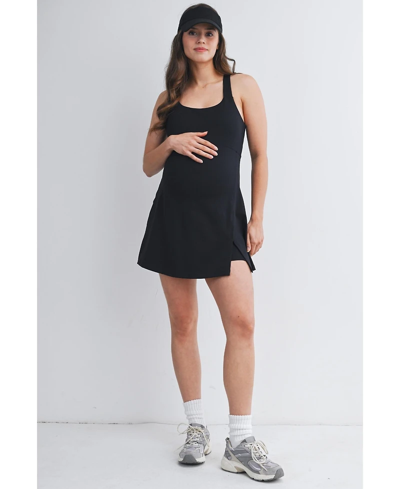 Hello Miz Maternity Sleeveless Scoop Neck Active Dress with Built-In Shorts