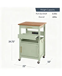 Yigii Kitchen Cart with Cabinet, Drawer, Pull-out Shelf, 3 Outlets