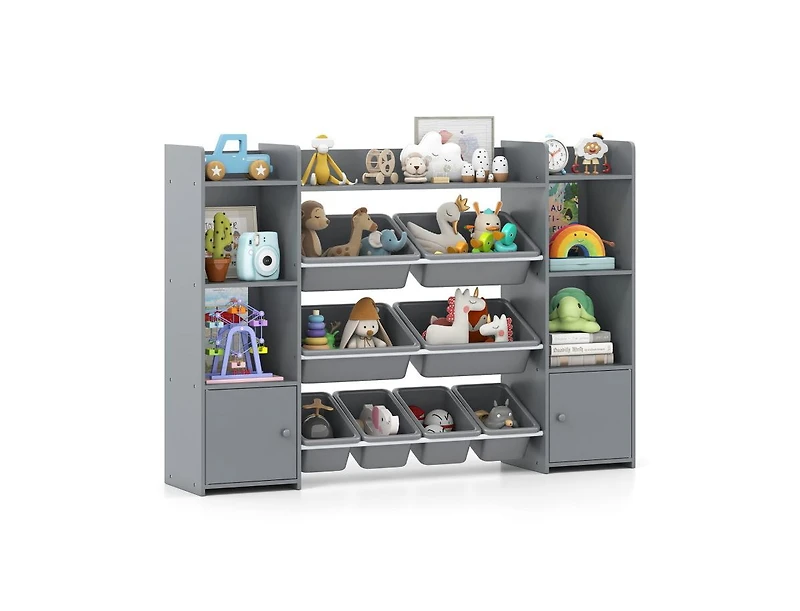 Slickblue Large Kids Storage Organizer with 8 Bins and Bookshelf