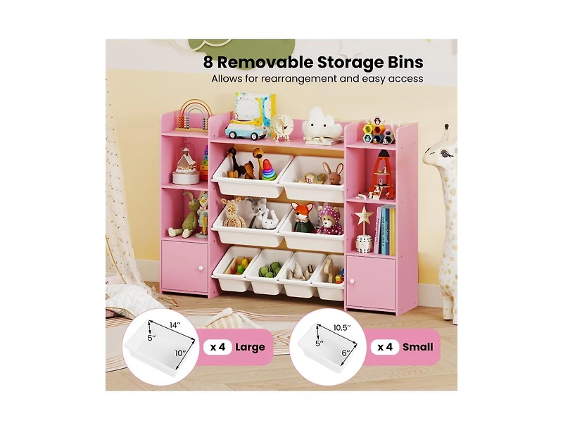 Slickblue Large Kids Storage Organizer with 8 Bins and Bookshelf