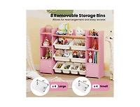 Slickblue Large Kids Storage Organizer with 8 Bins and Bookshelf