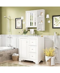Sillysis 30" Solid Wood Bathroom Vanity Set with Mirror Cabinet, Ceramic Sink & Soft Close Drawers for Modern Bath-Sillysis