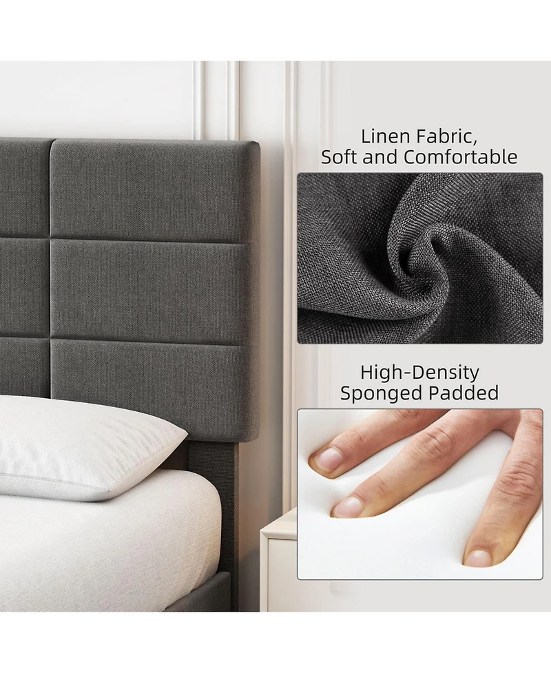 Gaomon Platform Bed Frame, Linen Upholstered King Bed Frame, Wooden Slats Support, No Box Spring Needed
