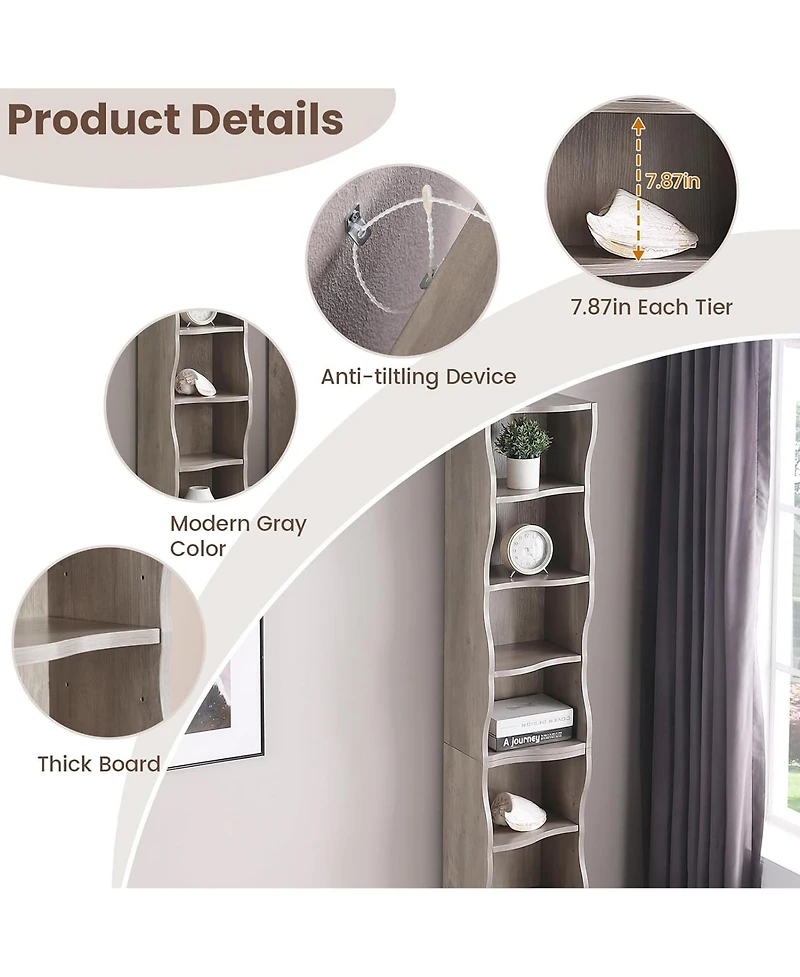 Rainsken 8-Tier Tall Narrow Bookshelf