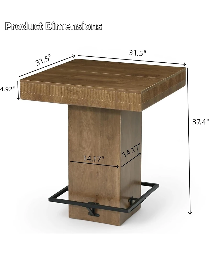 Tribesigns 37.4" H Square Bar Table, Wooden Bistro Pub Table with Metal Footrest