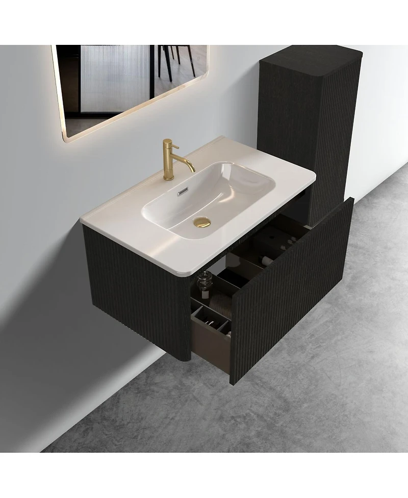 Sillysis 30 Floating Bathroom Vanity with Integrated Ceramic Sink, Wall Mounted Bathroom Vanity without Faucet, Pre-assembled