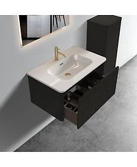 Sillysis 30 Floating Bathroom Vanity with Integrated Ceramic Sink, Wall Mounted Bathroom Vanity without Faucet, Pre-assembled
