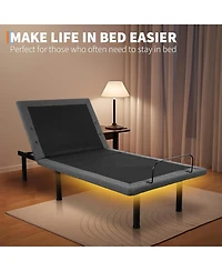 gaomon Twin Xl Adjustable Bed Frame, Ergonomic Electric Bed Base with Wireless Remote and 2 Usb Ports, Head and Foot Incline, Nightlight, Massager