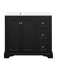 Sillysis 36" Transitional Bathroom Vanity with Ceramic Sink, Solid Wood & Mdf, 2 Soft-Close Doors, 3 Drawers, Adjustable Shelf for Storage
