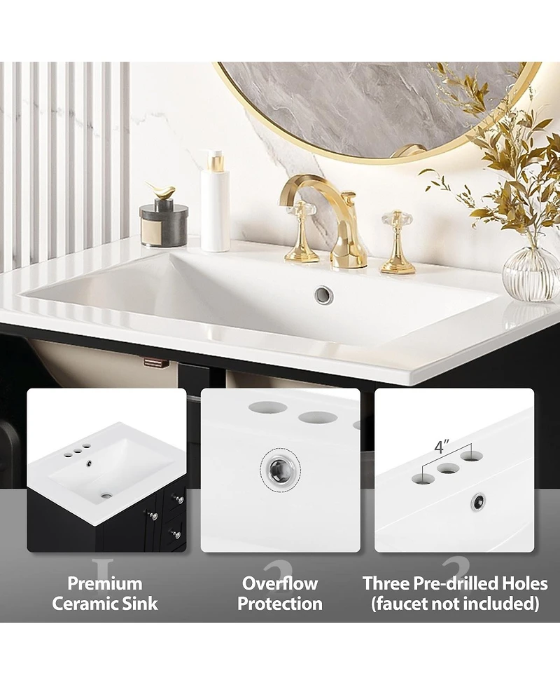 Sillysis 24" Bathroom Vanity with Sink, Modern Multi-Drawer Storage Soft Close, Easy Assembly for Small Spaces