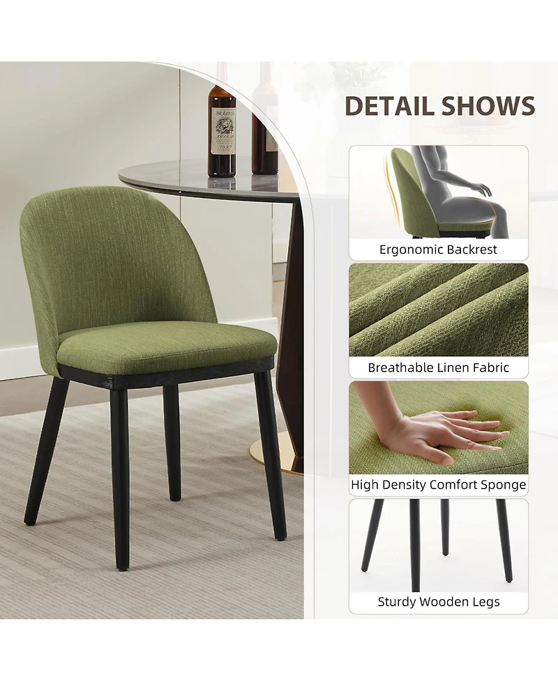 gaomon Linen Dining Chairs Set of 4, Upholstered Chairs with Curved Back and Wood Frame