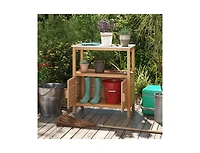 Slickblue Acacia Wood Outdoor Potting Bench with Storage & Louvered Doors