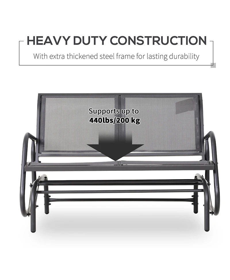 Clihome 2-Person Outdoor Glider Bench, Patio Double Swing Rocking Chair Loveseat w/ Powder Coated Steel Frame