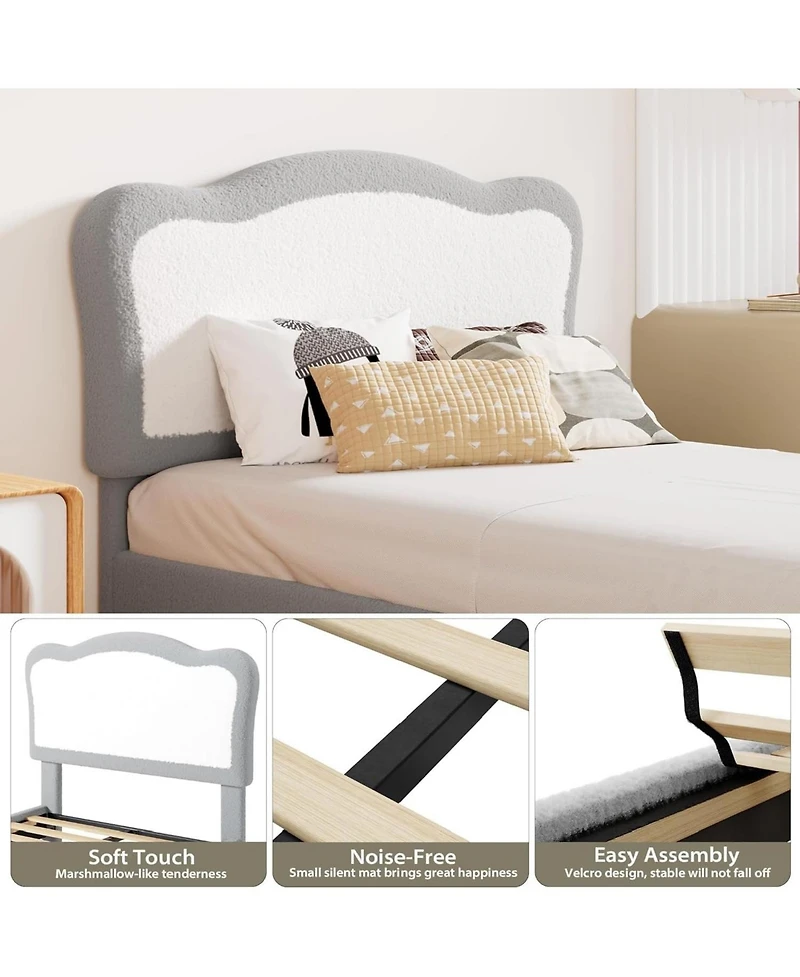 gaomon Full Bed Frame Two Tone Scalloped Headboard Velvet Princess Platform Wood Slats No Box Spring